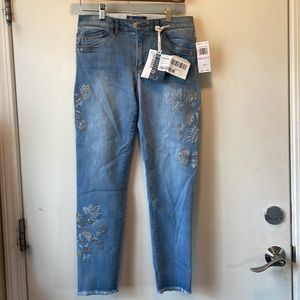 Democracy Jeans “Ab”solution 6 Embroidery Raw Edge Seamless Stretch Band NWT